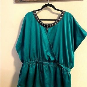 Emerald green blouse with embellished collar